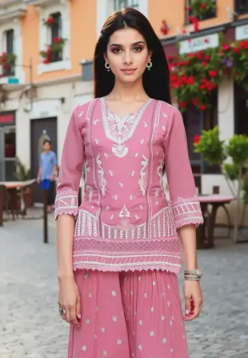 Elegant Pink Embroidered Traditional Kurti for gril